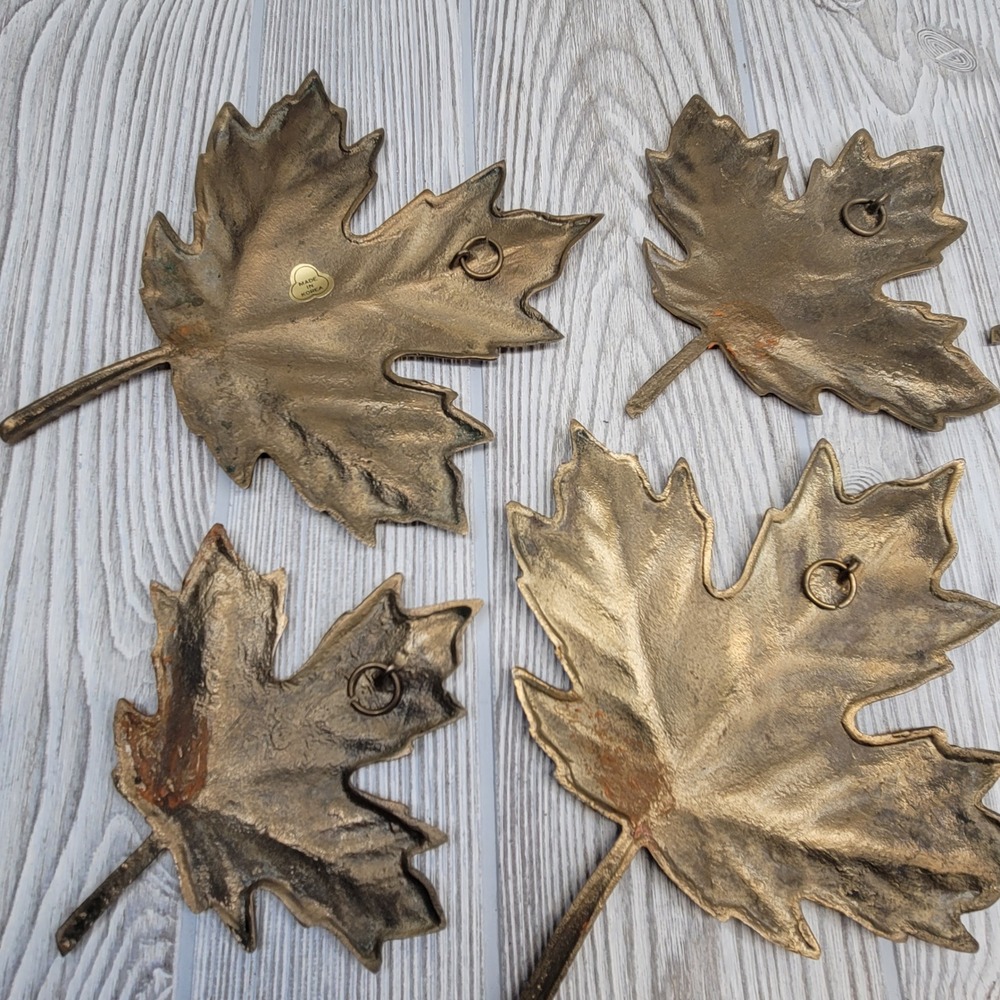 Lot of 6 Brass Maple Leaf Wall Decor Gold Tone Leaves Mid Century Modern MCM Vtg - Picture 9 of 13